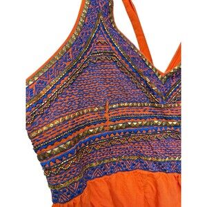 Mira Boutique Geometric Print/Beaded Rayon Dress Orange Women's Size XL